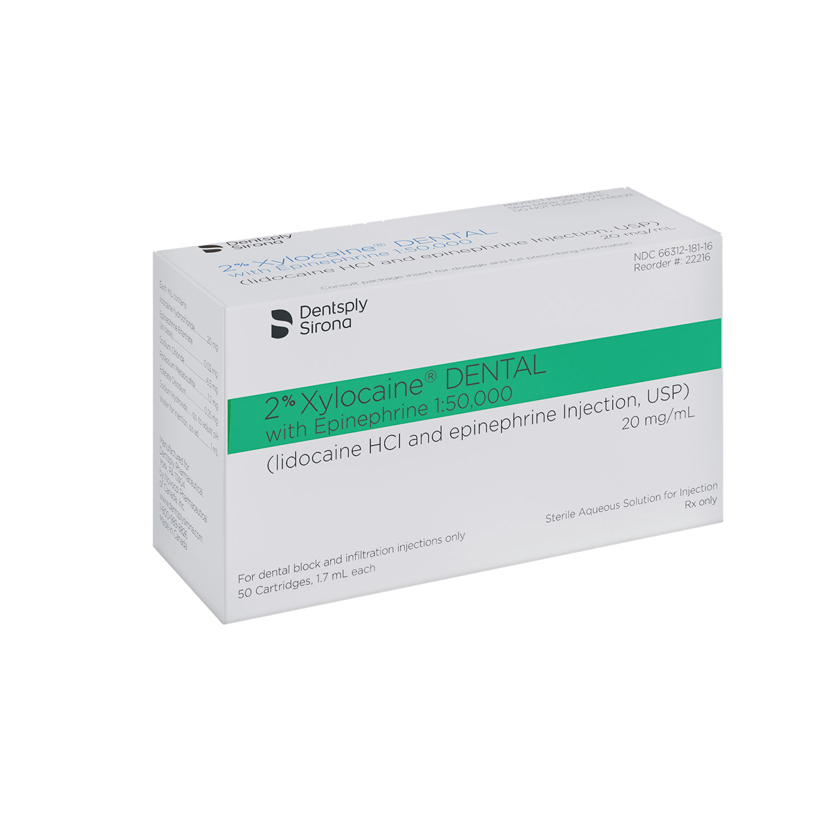 Xylocaine Lidocaine HCl 2% Epinephrine 1:50,000 1.7 mL 50/Bx
